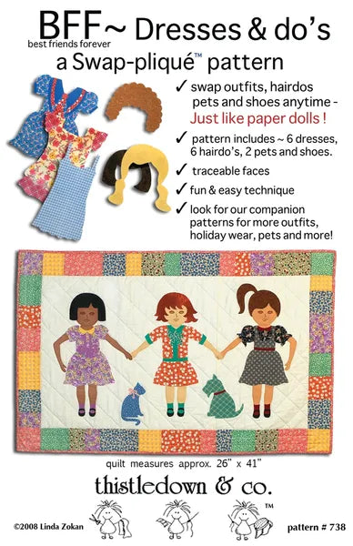 Paper doll quilt pattern - BFF Dresses and Do's