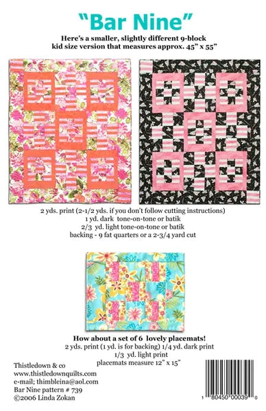 Bar Nine - easy pieced quilt pattern