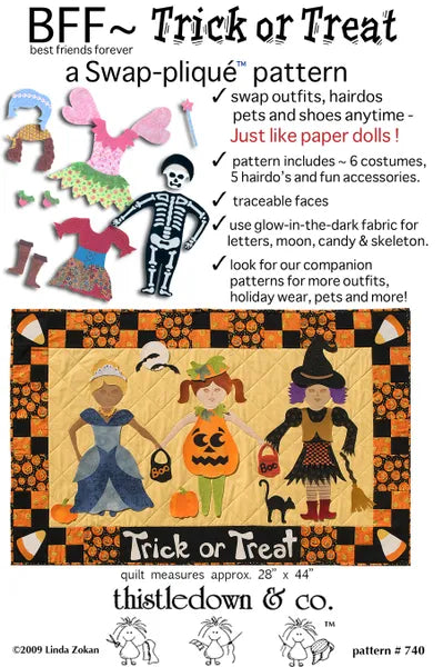 Paper doll quilt pattern - BFF Trick or Treat