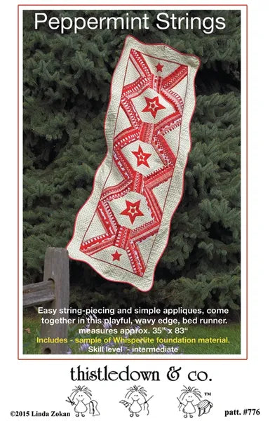 String-pieced bed runner quilt pattern - Peppermint Strings