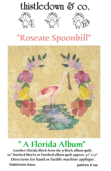 Roseate Spoonbill applique quilt block - Florida Album quilt