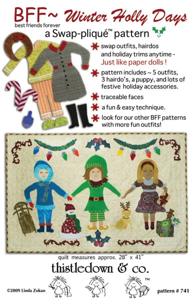 Paper doll quilt pattern - BFF Winter Holly Days